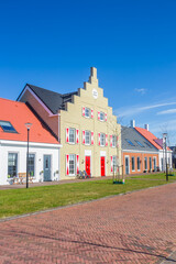 Colorful houses in the harbor district of Blauwestad, Netherlands