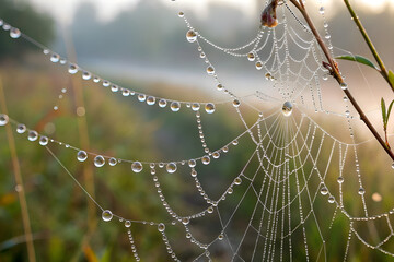 Wall Mural - A spider weaves an intricate web in a dark corner, creating a perfect Halloween ambiance. spider on the weaves. A macro shot of a spider web covered in morning dew.