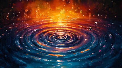 Wall Mural - Colorful water ripples, sunset reflection, fantasy background, digital art