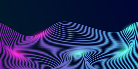 Wall Mural - Abstract dynamic line wave on dark blue background. Future technology concept. Suit for banner, poster, cover, brochure, flyer, website