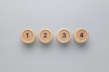 Poster - One, two, three, and four number on round wood blocks, step-by-step process, instructions, and procedure