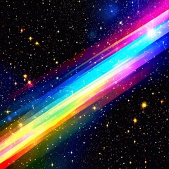 Wall Mural -  Abstract futuristic background. Rainbow neon stripes forming colorful rainbow illumination on black starry sky background