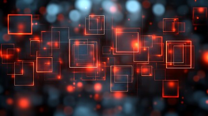 Abstract glowing red squares network digital art