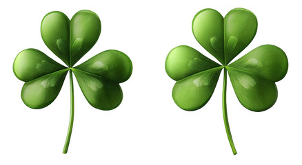 Wall Mural - two illustrated 3d four-leaf clovers on a transparent background, symbolizing luck and st patrick's 