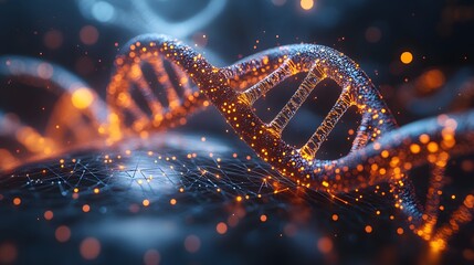 Wall Mural - 3d rendering of DNA with molecular chemical structures and animated biological data streams set against a dark digital backdrop for a hightech look isolated on white background