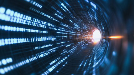 Wall Mural - digital data stream tunnel: a mesmerizing digital tunnel composed of flowing binary code, creating a