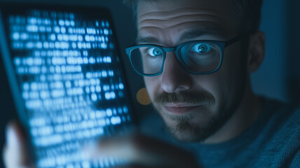 Wall Mural - focused programmer: a close-up shot of a programmer intensely focused on lines of code displayed on 