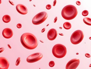 Flowing red blood cells isolated on white background