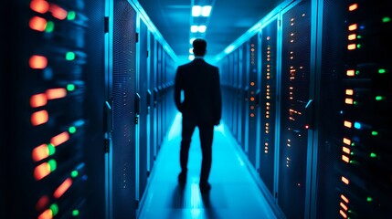Businessman Walking in a Modern Data Center