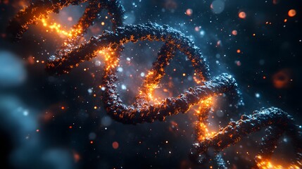 Wall Mural - highly detailed 3d model of dna strands intertwined with dynamic chemical reactions and biological e