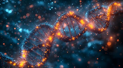 Wall Mural - highly detailed 3d model of dna strands intertwined with dynamic chemical reactions and biological e