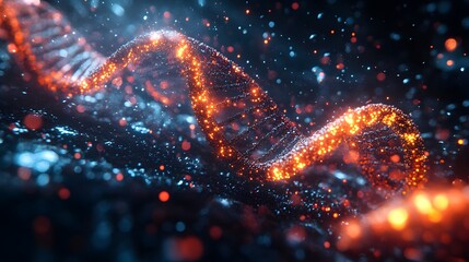 Wall Mural - highly detailed 3d model of dna strands intertwined with dynamic chemical reactions and biological e