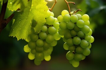 Poster - Wet green grapes on the trees outdoors nature plant.