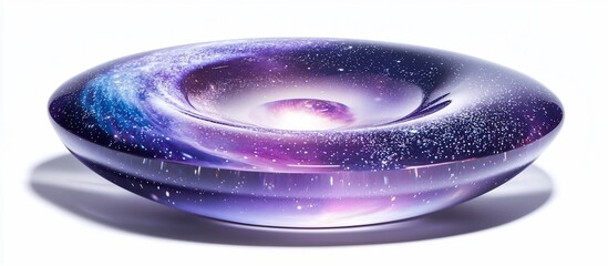 Galaxy-themed glass bowl on white; cosmic interior; decorative home d?cor