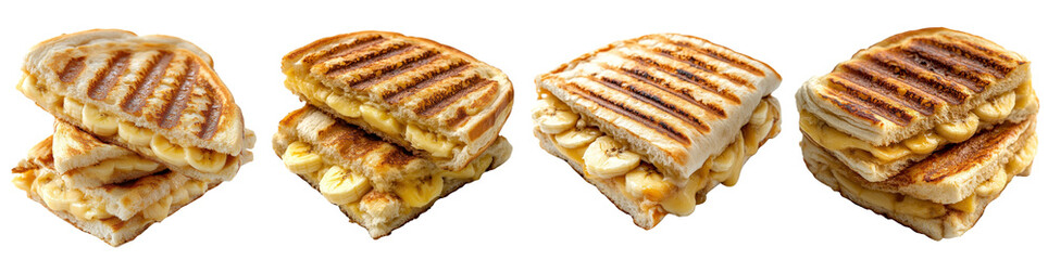 Fototapete - Banana panini isolate on white background Set Collection Png.