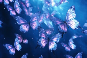 Canvas Print - Holographic butterflies blue animal underwater.