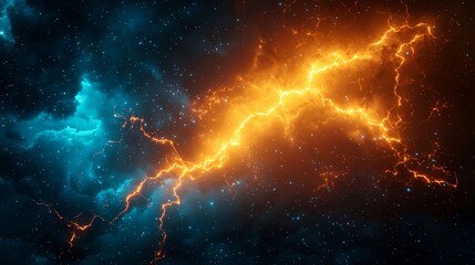 Wall Mural - cosmic energy: blue and orange nebula in space