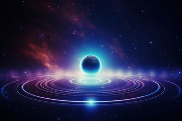 Wall Mural - technology planet on blurry galaxy futuristic astronomy abstract.