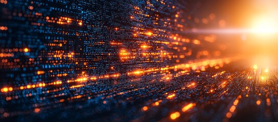 Digital data stream, glowing code, abstract tech background, website banner