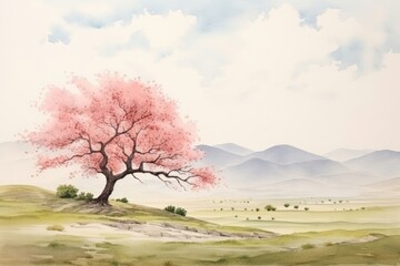 Wall Mural - Landscape outdoors blossom drawing.