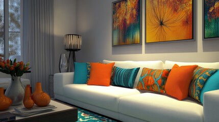 Wall Mural - Modern Living Room with White Couch