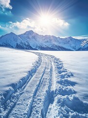 Wall Mural - Snow Covered Field with Tracks