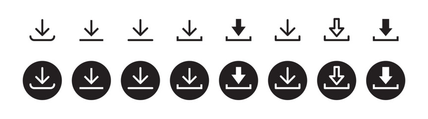 Wall Mural - Download icon symbol. Round sign down arrow. Download icon for apps, websites interface.