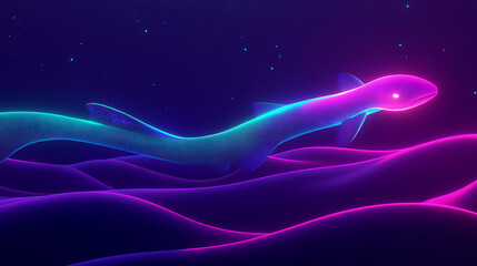 Wall Mural - Neon Shark in Glowing Ocean Waves