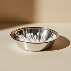 Wall Mural - Stainlesssteel kidney dish with sterile cotton swabs inside set on a minimalist background highlighting its utility in medical settings