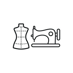 Wall Mural - Mannequin and sewing machine set tailor and fashion icon with a sleek and minimalistic design, perfect for fashion designers, clothing brands, and sewing projects.