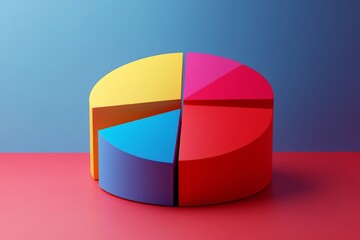 Leinwandbilder - Colorful segmented pie chart displayed on a vibrant two-tone background in a creative studio setting