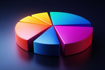 Aufkleber - Colorful pie chart representing data distribution with vibrant segments illuminated against a dark background