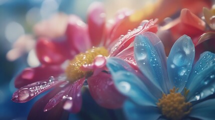 Canvas Print - Close-up of colorful flowers with water droplets, a beautiful display of nature's beauty