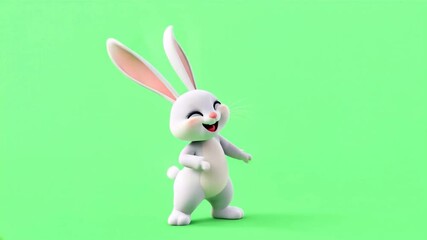 Happy cartoon bunny dances green screen background