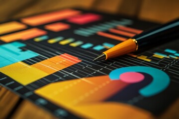 Aufkleber - Colorful data visualization analysis with a pen on a wooden table