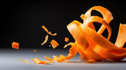 Wall Mural - Ripe Orange Carrot Peel Spiral on Dark Background