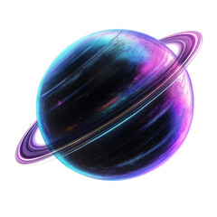 Wall Mural - a digitally rendered image depicts a vibrant planet with iridescent rings and a dark background show
