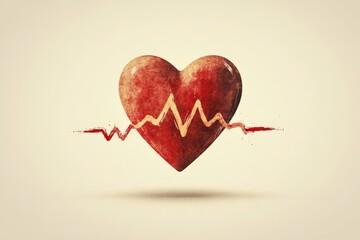 Poster - Heart symbol with heartbeat line representing health and vitality in a creative design