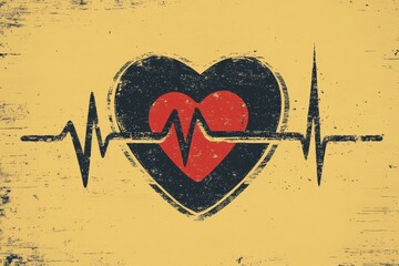Poster - Heartbeat graphic depicting a heartbeat line within a heart on a textured yellow background