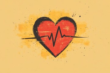 Poster - Heart symbol with an electrocardiogram line on a vibrant background representing love and health