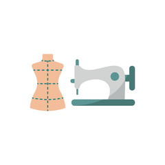 Wall Mural - Mannequin and sewing machine set tailor and fashion icon with a sleek and minimalistic design, perfect for fashion designers, clothing brands, and sewing projects.