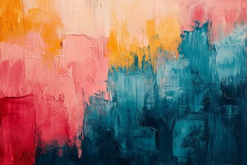 Aufkleber - Colorful abstract painting with bold brush strokes showcasing a blend of warm and cool tones