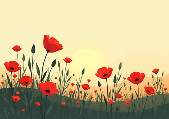 Wall Mural - morning light dances red poppies swaying gently serene peaceful