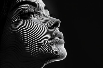 Leinwandbilder - Striking black and white profile of a woman with dynamic line patterns enhancing facial features