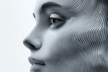 Aufkleber - Unique monochrome human face sculpted with flowing lines showcases artistic elegance and modern design aesthetics