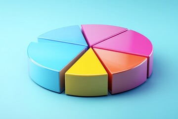 Aufkleber - Colorful pie chart model displaying six segments in vibrant hues on a turquoise background
