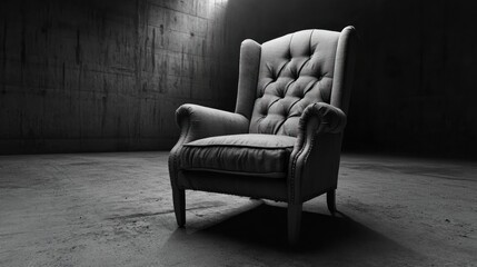 Poster - Classic Armchair in Dark Minimalist Setting with Dramatic Lighting