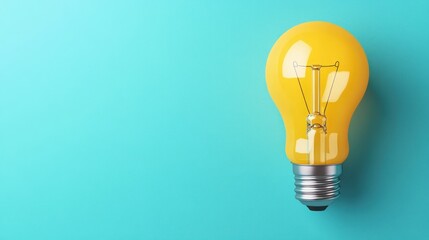 Aufkleber - Bright Yellow Light Bulb Against a Solid Color Background in Vibrant Blue