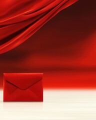 Wall Mural - red envelope on elegant background with flowing red fabric