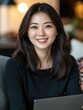 © Elena - Smiling Asian Woman with Smooth Hair in Business Attire